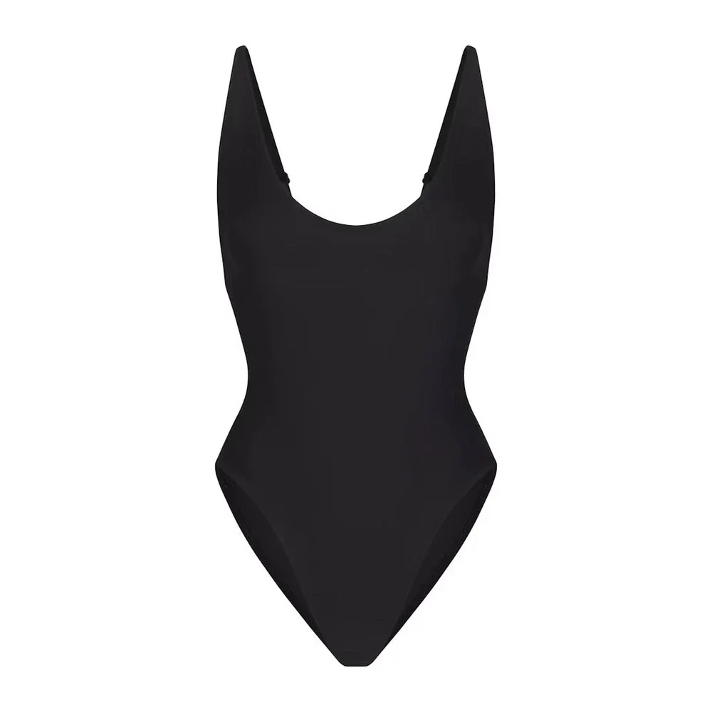 Skims Signature Swim Scoop Neck One Piece Swimsuit Onyx Black Size XL